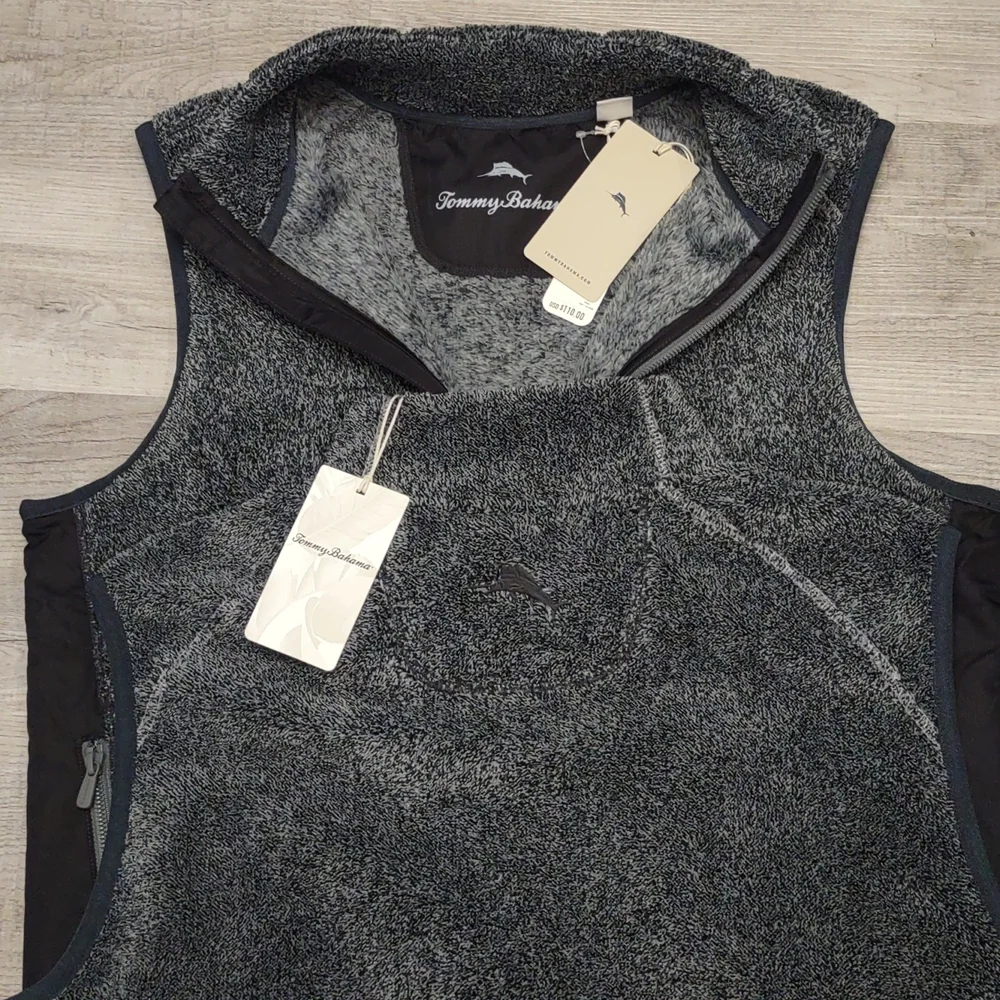 Tommy Bahama Cascade Fleece sleeveless VEST gray coal full zip Pockets Mens S - Picture 5 of 8